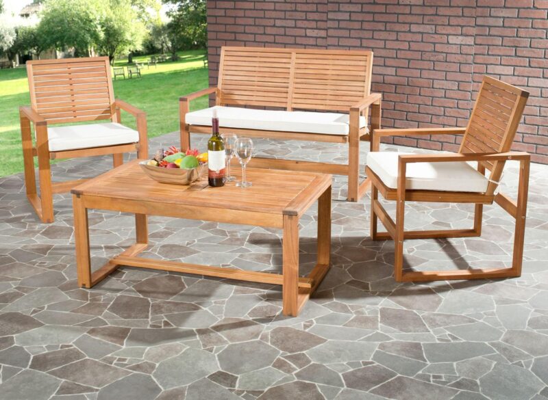 SAFAVIEH Ozark Outdoor Patio 4 Piece Conversation Set, Natural - Image 4