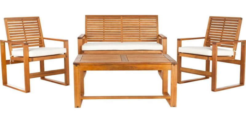 SAFAVIEH Ozark Outdoor Patio 4 Piece Conversation Set, Natural - Image 5