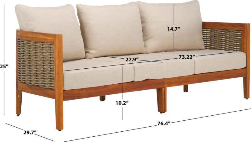 SAFAVIEH Theo Acacia Wood Outdoor Sofa, Natural/Taupe - Image 3
