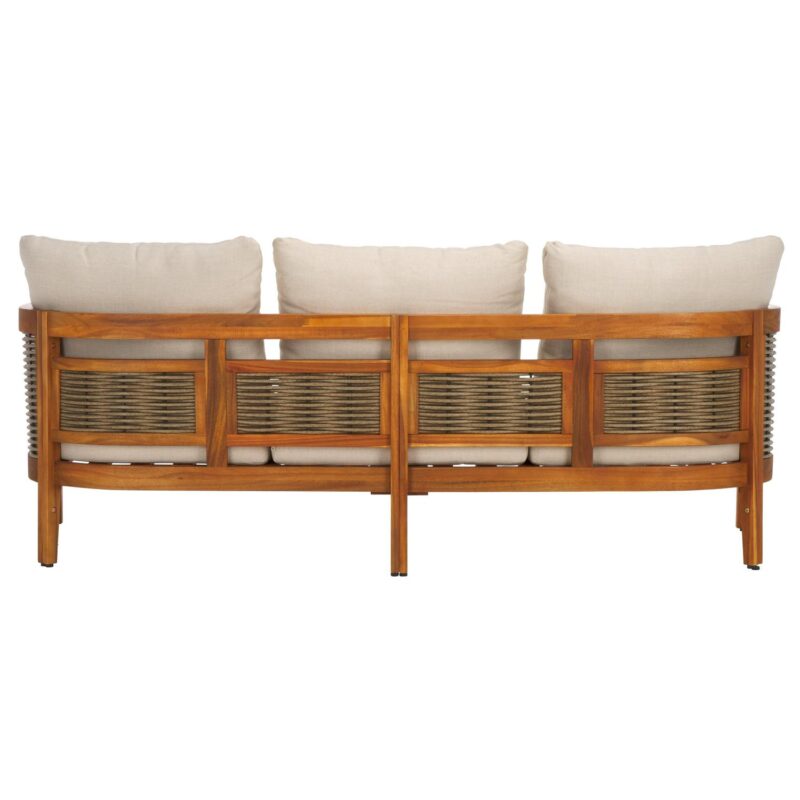 SAFAVIEH Theo Acacia Wood Outdoor Sofa, Natural/Taupe - Image 7