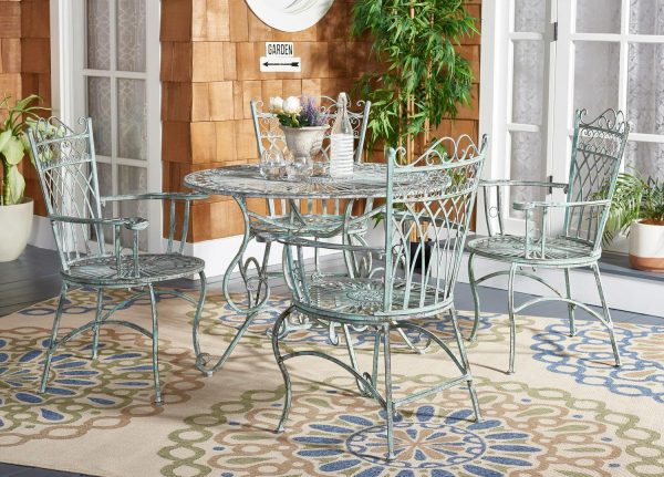 SAFAVIEH Thessaly Outdoor Patio 5 Piece Dining Set, Antique Green