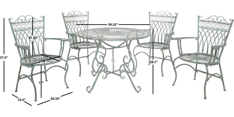 SAFAVIEH Thessaly Outdoor Patio 5 Piece Dining Set, Antique Green - Image 3