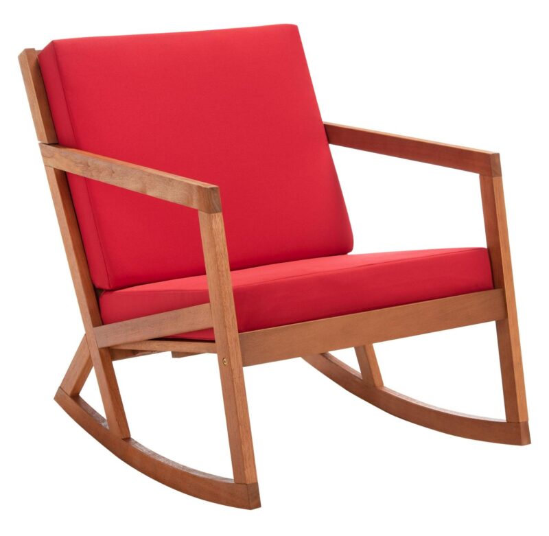 SAFAVIEH Vernon Outdoor Patio Rocking Chair, Natural/Red - Image 4