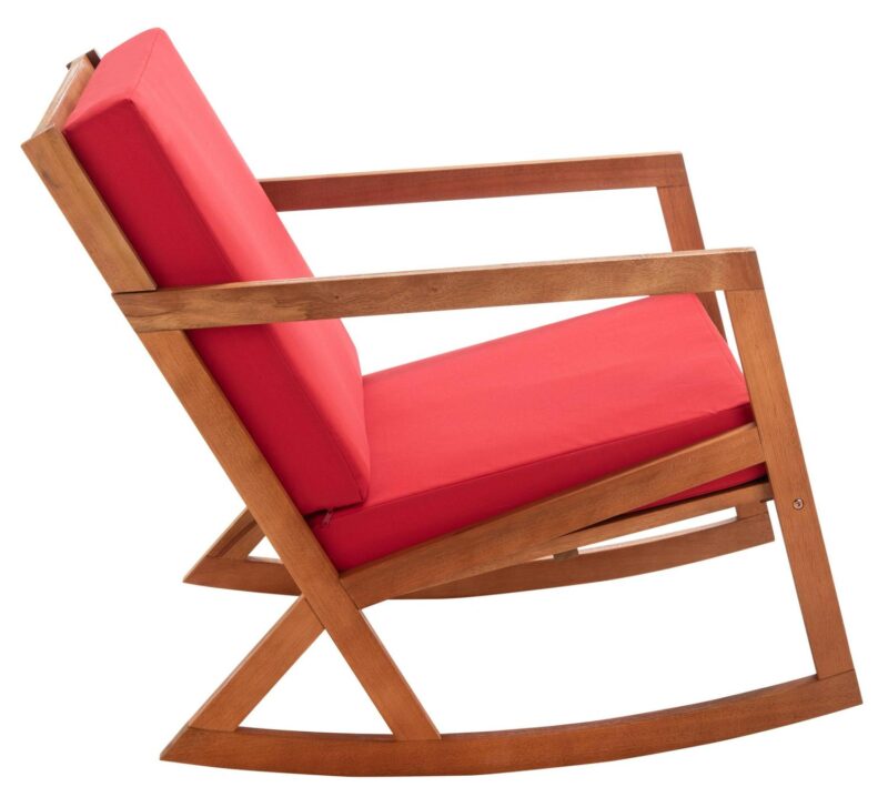 SAFAVIEH Vernon Outdoor Patio Rocking Chair, Natural/Red - Image 5