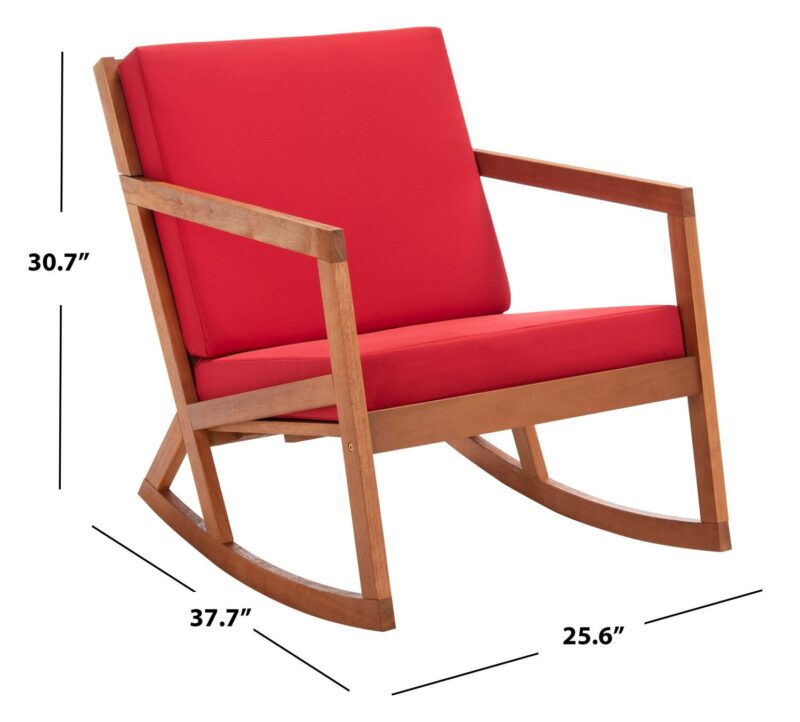 SAFAVIEH Vernon Outdoor Patio Rocking Chair, Natural/Red - Image 3