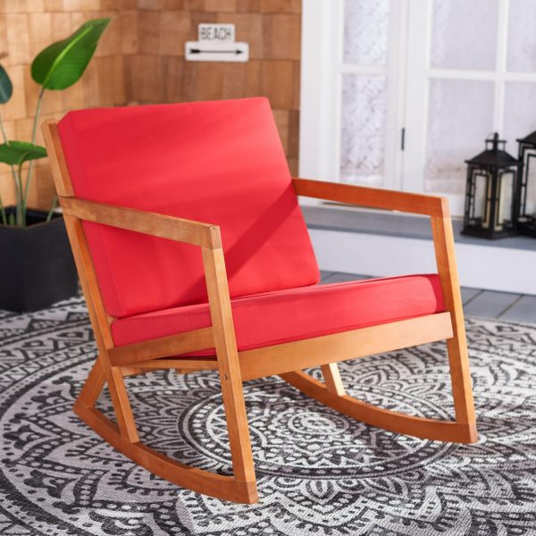 SAFAVIEH Vernon Outdoor Patio Rocking Chair, Natural/Red