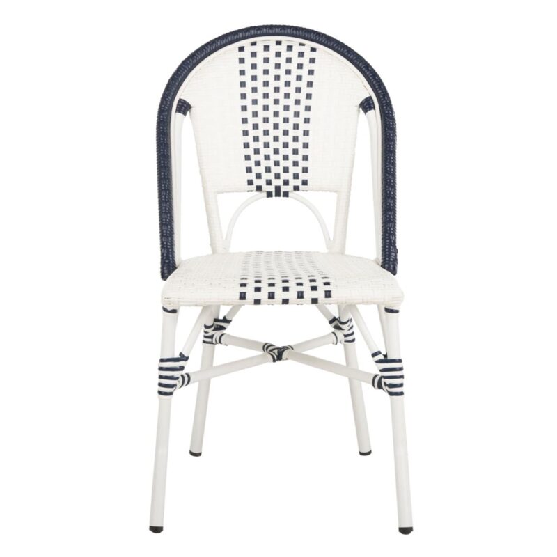 SAFAVIEH Zoya Outdoor Patio Stackable Chair, Navy/White, Set of 2 - Image 2
