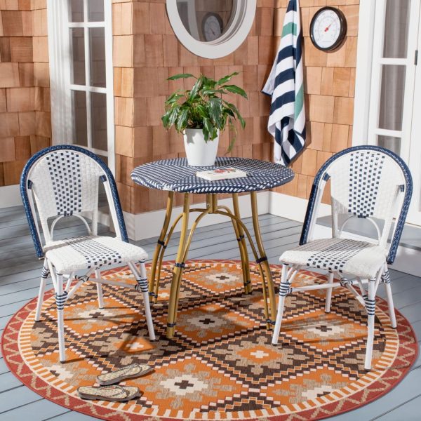 SAFAVIEH Zoya Outdoor Patio Stackable Chair, Navy/White, Set of 2