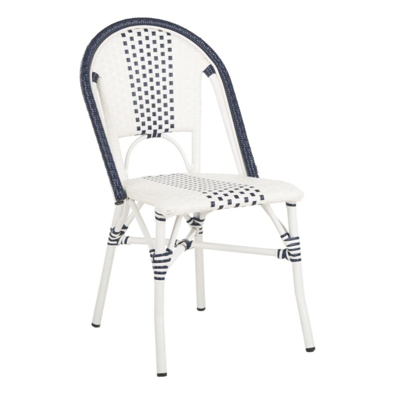 SAFAVIEH Zoya Outdoor Patio Stackable Chair, Navy/White, Set of 2 - Image 5