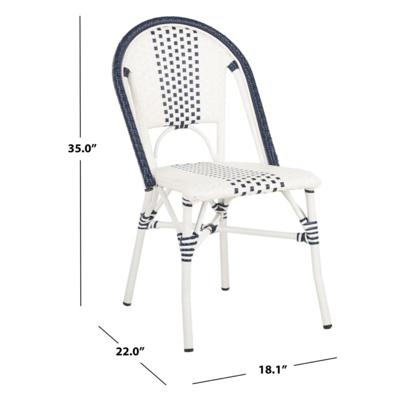 SAFAVIEH Zoya Outdoor Patio Stackable Chair, Navy/White, Set of 2 - Image 7