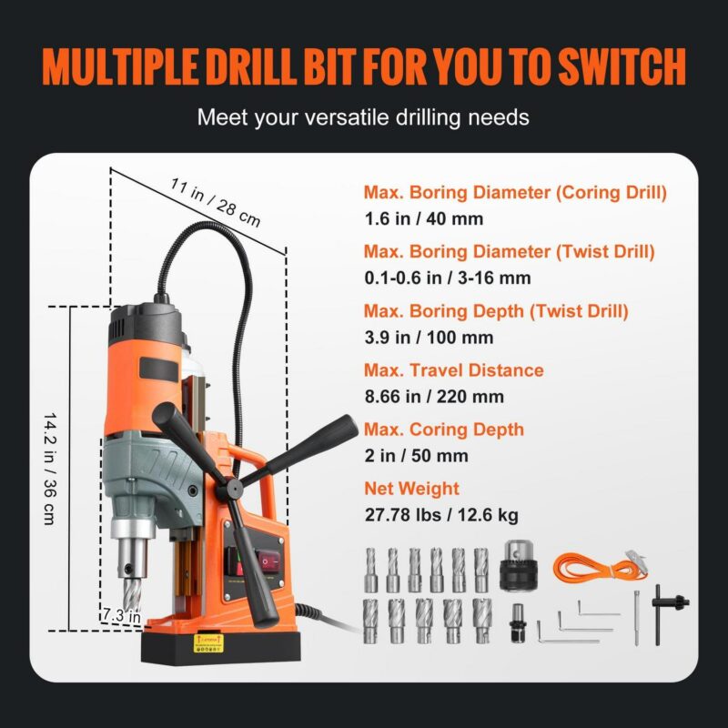 SKYSHALO 1450W Portable Magnetic Drill 12500N Magnetic Drilling Press 850RPM - Image 7
