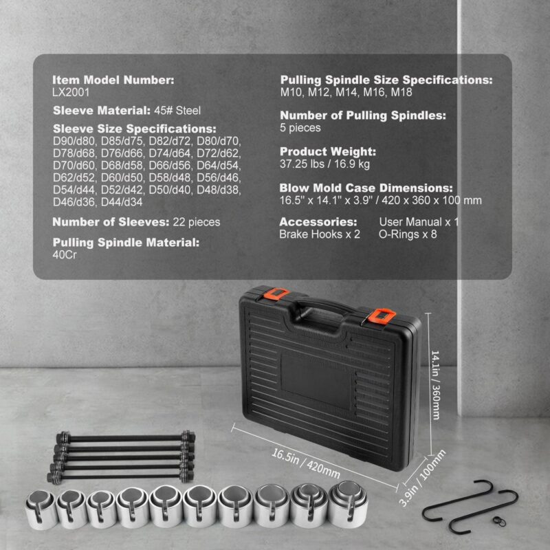 SKYSHALO 27-Piece Pull and Press Sleeve Kit, Steel Bush Bearing Extraction and Installation Set, Bush Removal Insertion Tools with Portable Case, Fits Various LCV and HGV Engines - Image 5