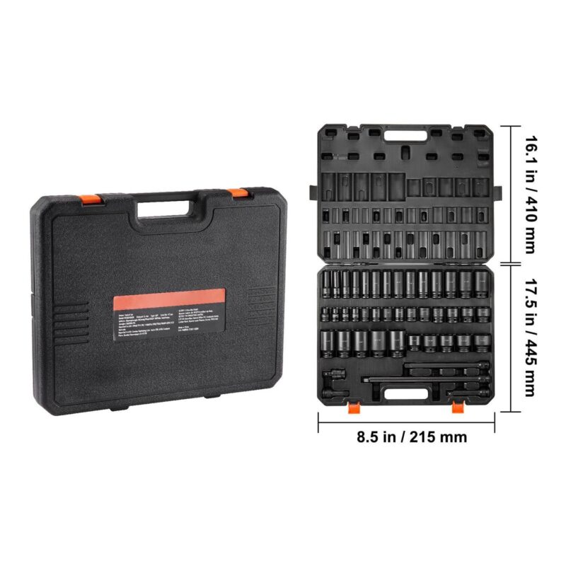 SKYSHALO 43-Pc Impact Socket Set, 1/2  Drive, SAE 3/8 -1-1/2 , Deep and Shallow, 6-Point, Cr-Mo Steel, for Automotive Repair, Clear Size Labels, Durable, Includes Case - Image 6