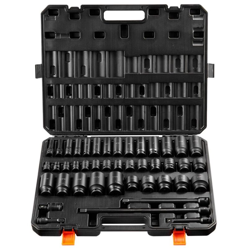 SKYSHALO 43-Pc Impact Socket Set, 1/2  Drive, SAE 3/8 -1-1/2 , Deep and Shallow, 6-Point, Cr-Mo Steel, for Automotive Repair, Clear Size Labels, Durable, Includes Case - Image 2