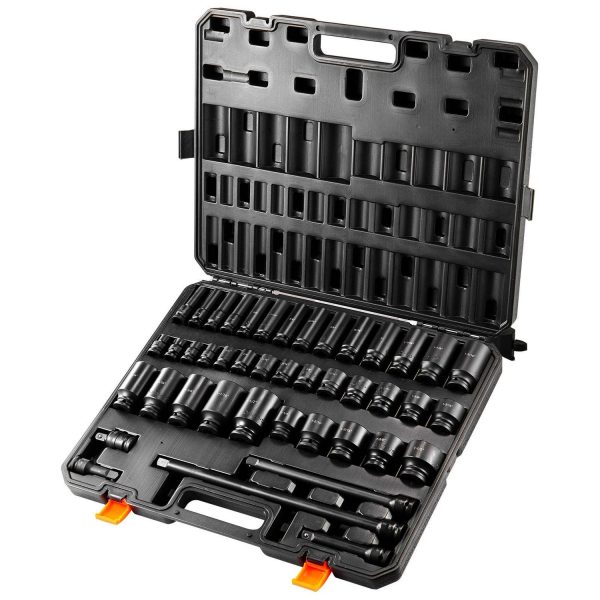 SKYSHALO 43-Pc Impact Socket Set, 1/2  Drive, SAE 3/8 -1-1/2 , Deep and Shallow, 6-Point, Cr-Mo Steel, for Automotive Repair, Clear Size Labels, Durable, Includes Case