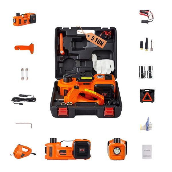 SKYSHALO Electric Car Jack, 5 Ton Capacity Hydraulic Lift with Electric Wrench, Compact Vehicle Elevator with Integrated Air Pump and LED for SUVs, MPVs, Sedans, and Trucks, Tire Change and Repair