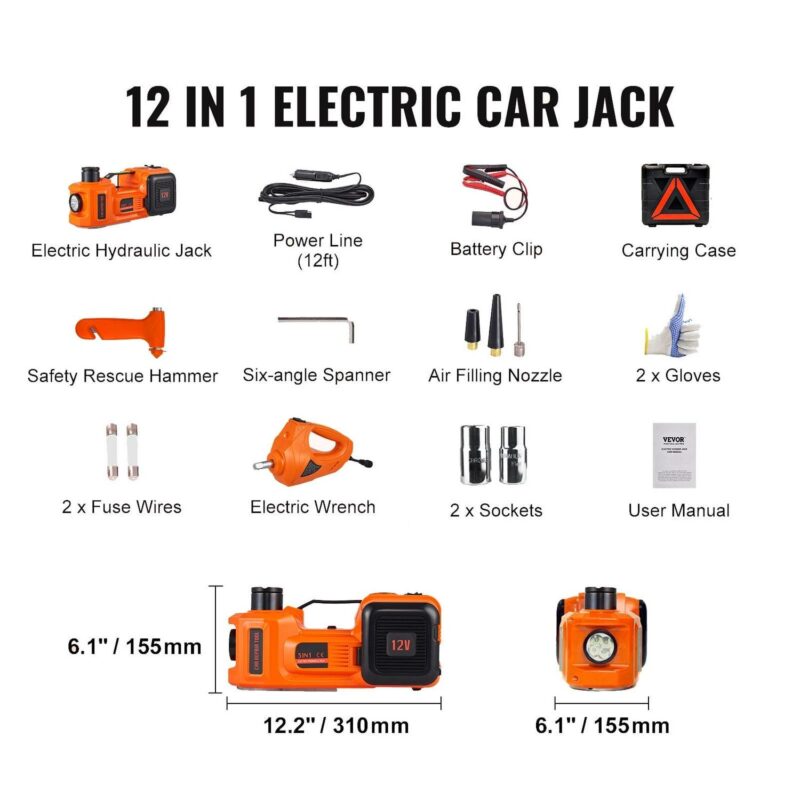 SKYSHALO Electric Car Jack, 5 Ton Capacity Hydraulic Lift with Electric Wrench, Compact Vehicle Elevator with Integrated Air Pump and LED for SUVs, MPVs, Sedans, and Trucks, Tire Change and Repair - Image 4