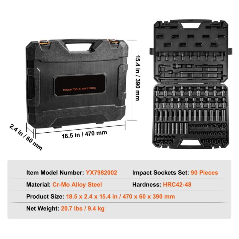 SKYSHALO Impact Sockets Set 90pcs 6-Point 3/8in Drive Bit Ratchet Tool Kit Case - Image 7
