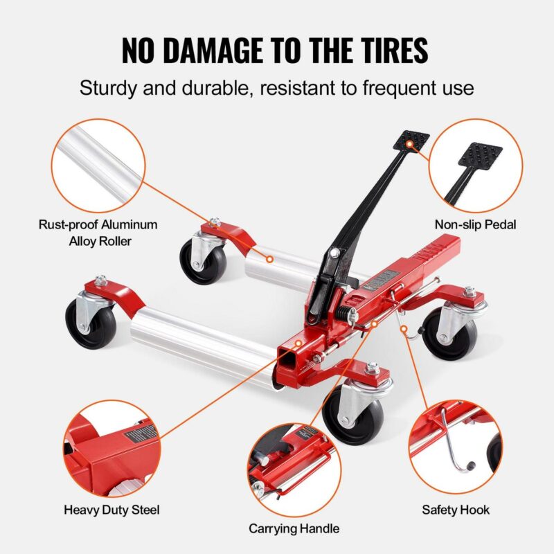SKYSHALO Tire Mover, 1500 Lbs Maximum Load Car Mover, Automotive Lifter with Fully Swiveling Wheels, Robust Vehicle Positioning Ratchet Tire Lifter, Ideal for Vehicle Auto Maintenance Relocation - Image 3