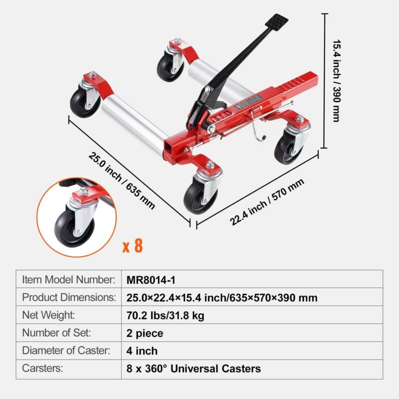 SKYSHALO Tire Mover, 1500 Lbs Maximum Load Car Mover, Automotive Lifter with Fully Swiveling Wheels, Robust Vehicle Positioning Ratchet Tire Lifter, Ideal for Vehicle Auto Maintenance Relocation - Image 6