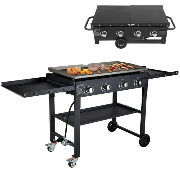 SUGIFT 36  4-Burner Propane Gas Griddle, 60,000 BTU Flat Top Grill with Side Shelf for Outdoor BBQ and Camping