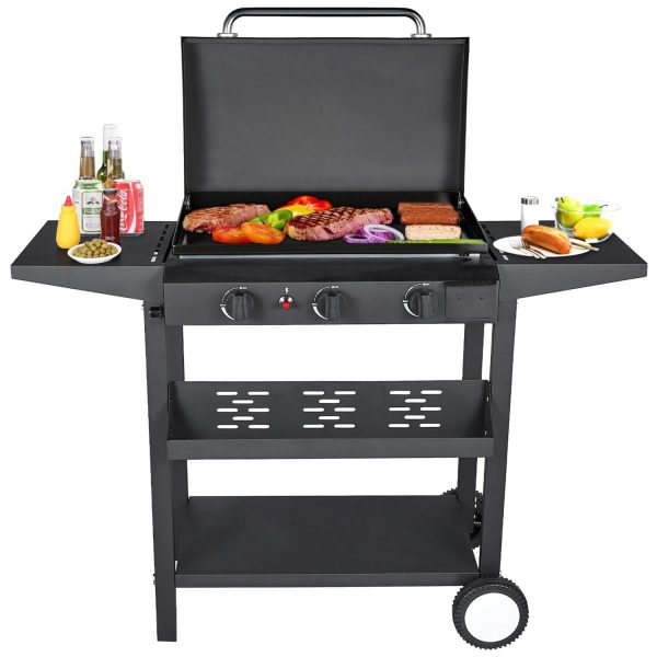 SUGIFT 3 Burner BBQ Propane Gas Grill, Stainless Steel 32,700 BTU Patio Garden Barbecue Grill, Black