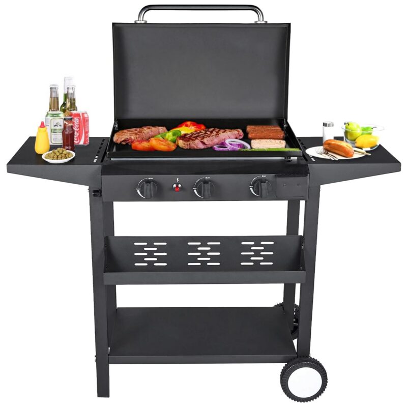 SUGIFT 3 Burner BBQ Propane Gas Grill, Stainless Steel 32,700 BTU Patio Garden Barbecue Grill, Black