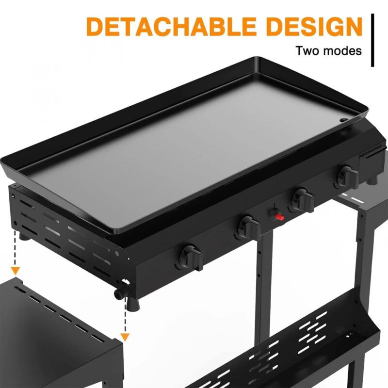 SUGIFT 4-Burner Propane Gas Griddle Flat Top Grill with Side Shelf for Outdoor BBQ and Camping - Image 2