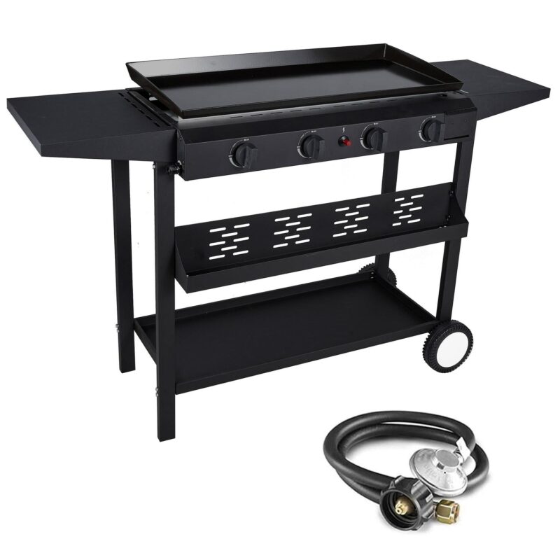 SUGIFT 4-Burner Propane Gas Griddle Flat Top Grill with Side Shelf for Outdoor BBQ and Camping