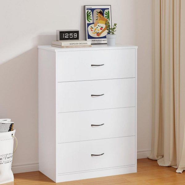 SUGIFT 4 Drawer Dresser, Modern Storage Cabinet for Bedroom, White Chest of Drawers Wood Organizer for Living Room, White