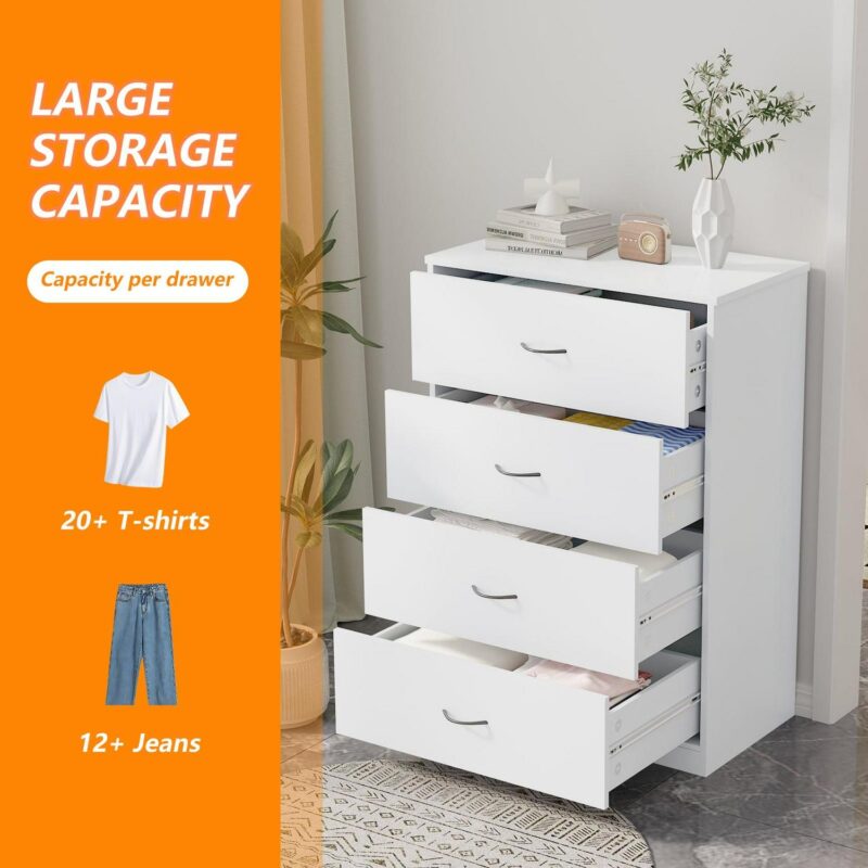 SUGIFT 4 Drawer Dresser, Modern Storage Cabinet for Bedroom, White Chest of Drawers Wood Organizer for Living Room, White - Image 4