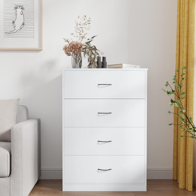 SUGIFT 4 Drawer Dresser, Modern Storage Cabinet for Bedroom, White Chest of Drawers Wood Organizer for Living Room, White - Image 5