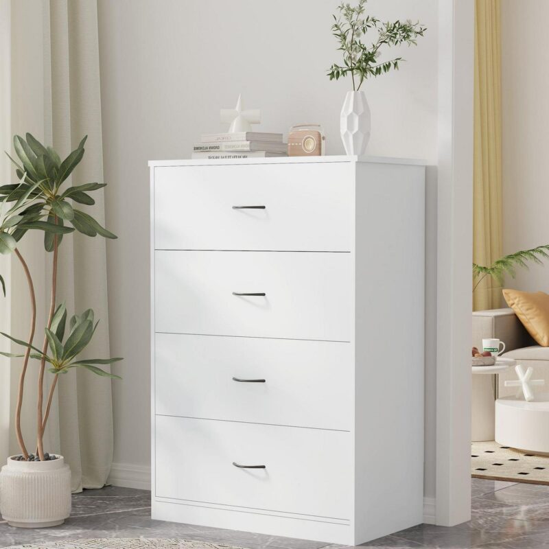SUGIFT 4 Drawer Dresser, Modern Storage Cabinet for Bedroom, White Chest of Drawers Wood Organizer for Living Room, White - Image 2