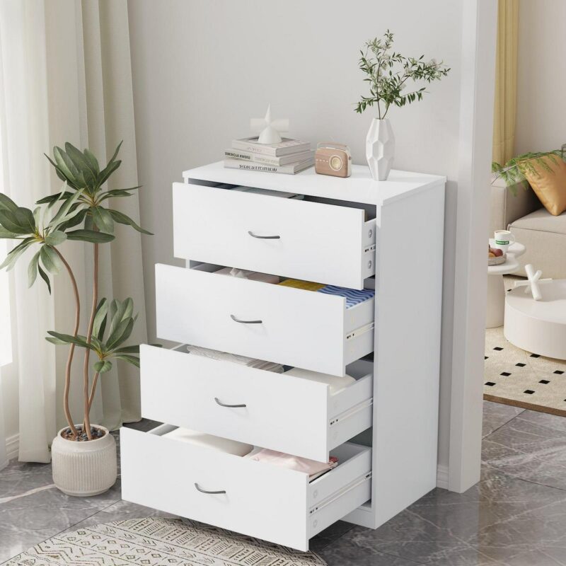 SUGIFT 4 Drawer Dresser, Modern Storage Cabinet for Bedroom, White Chest of Drawers Wood Organizer for Living Room, White - Image 3