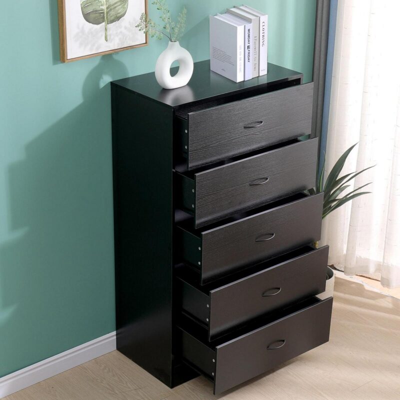 SUGIFT 5 Drawer Dresser, Modern Wood Chest of Drawers for Bedroom, Black - Image 3
