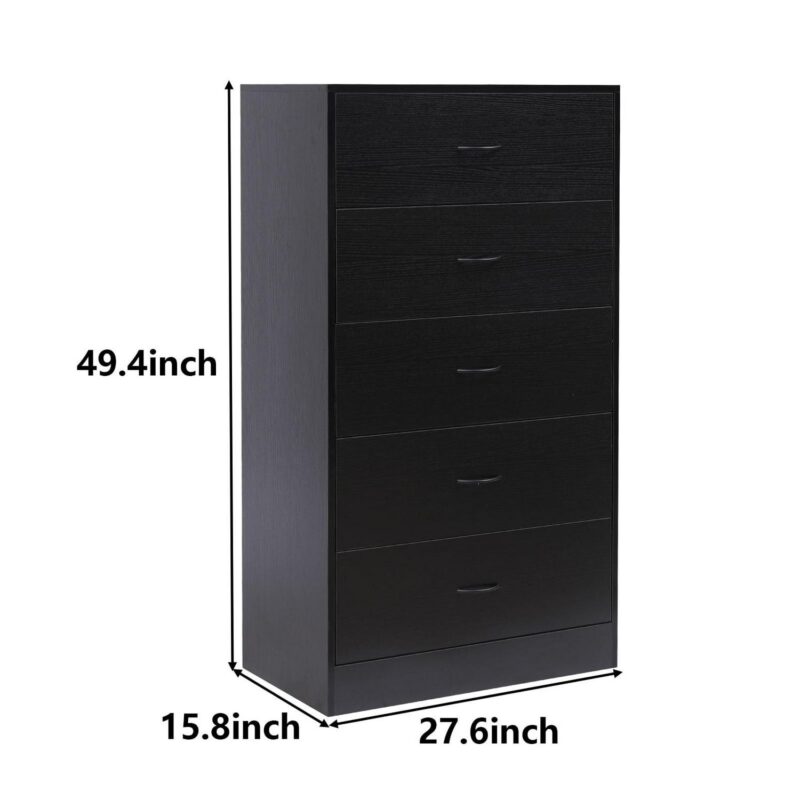 SUGIFT 5 Drawer Dresser, Modern Wood Chest of Drawers for Bedroom, Black - Image 7