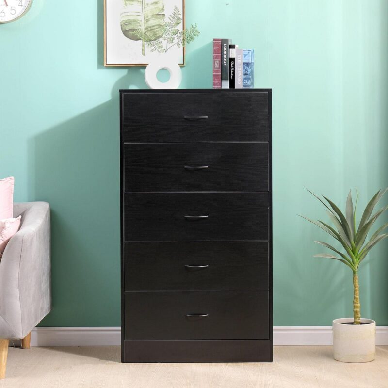 SUGIFT 5 Drawer Dresser, Modern Wood Chest of Drawers for Bedroom, Black - Image 6