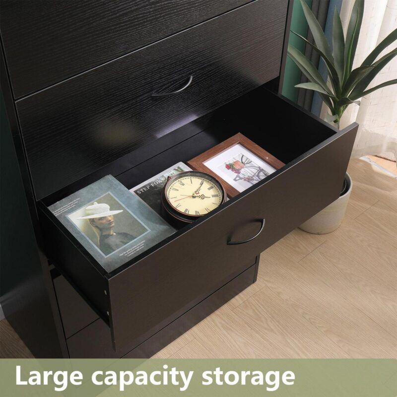 SUGIFT 5 Drawer Dresser, Modern Wood Chest of Drawers for Bedroom, Black - Image 4