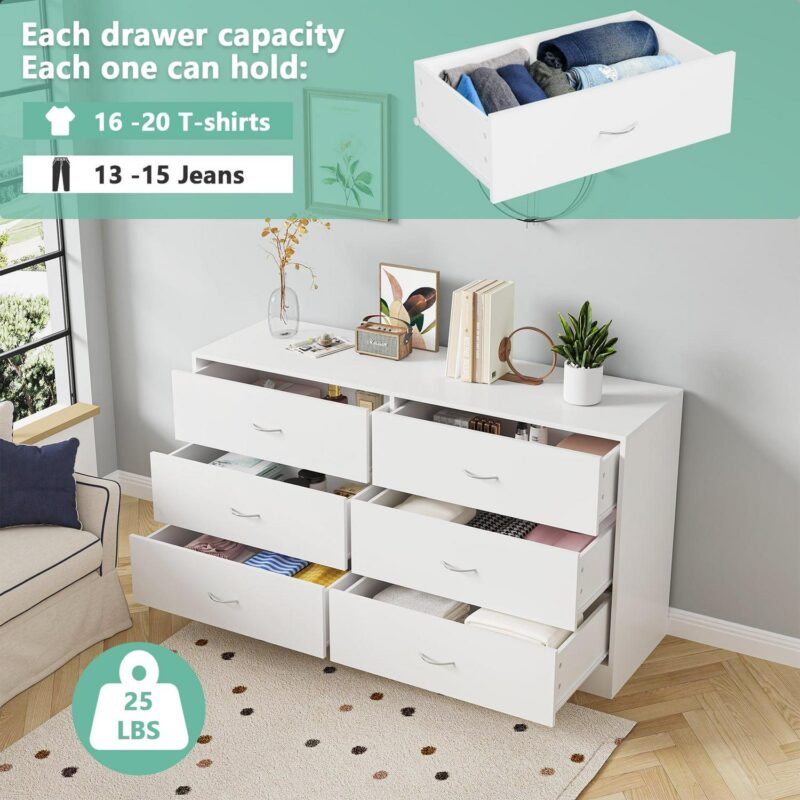 SUGIFT 6 Drawer White Dresser for Bedroom Versatile Chests of Drawers with Sturdy Structure - Image 3