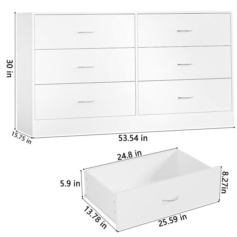 SUGIFT 6 Drawer White Dresser for Bedroom Versatile Chests of Drawers with Sturdy Structure - Image 6