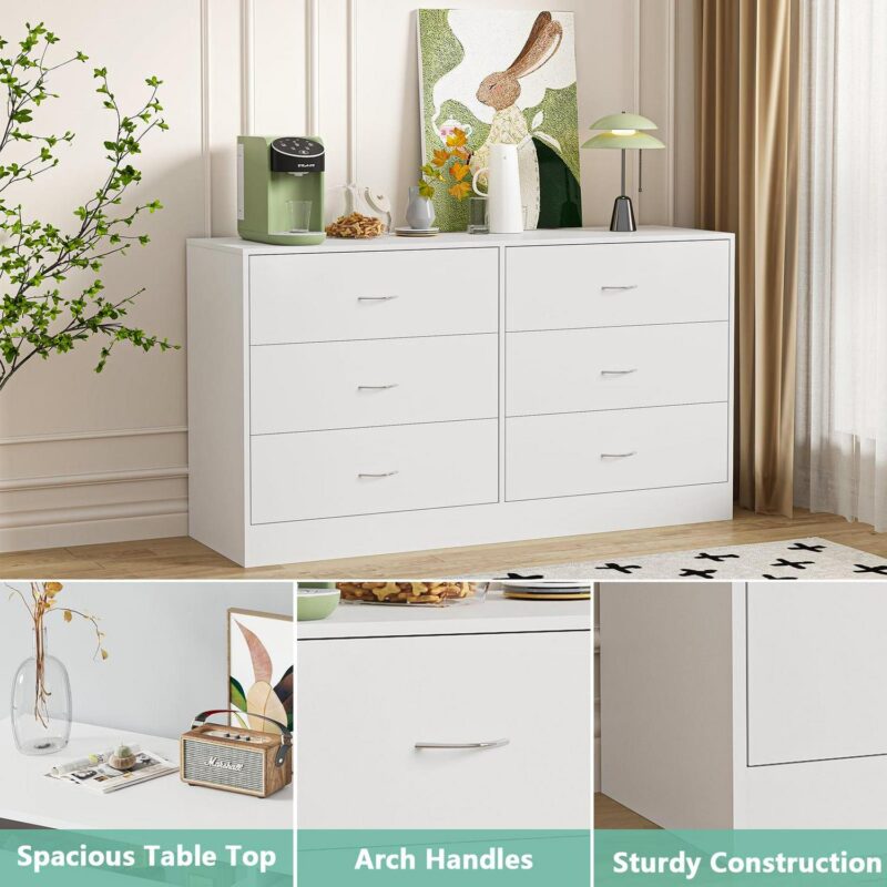 SUGIFT 6 Drawer White Dresser for Bedroom Versatile Chests of Drawers with Sturdy Structure - Image 4