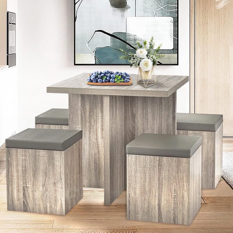 SUGIFT Dining Table Set for 4, 31in Kitchen Table and Chairs Set of 4, for Small Space, Apartment, Dinette, Taupe - Image 6