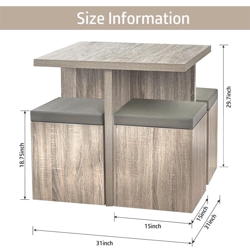 SUGIFT Dining Table Set for 4, 31in Kitchen Table and Chairs Set of 4, for Small Space, Apartment, Dinette, Taupe - Image 2