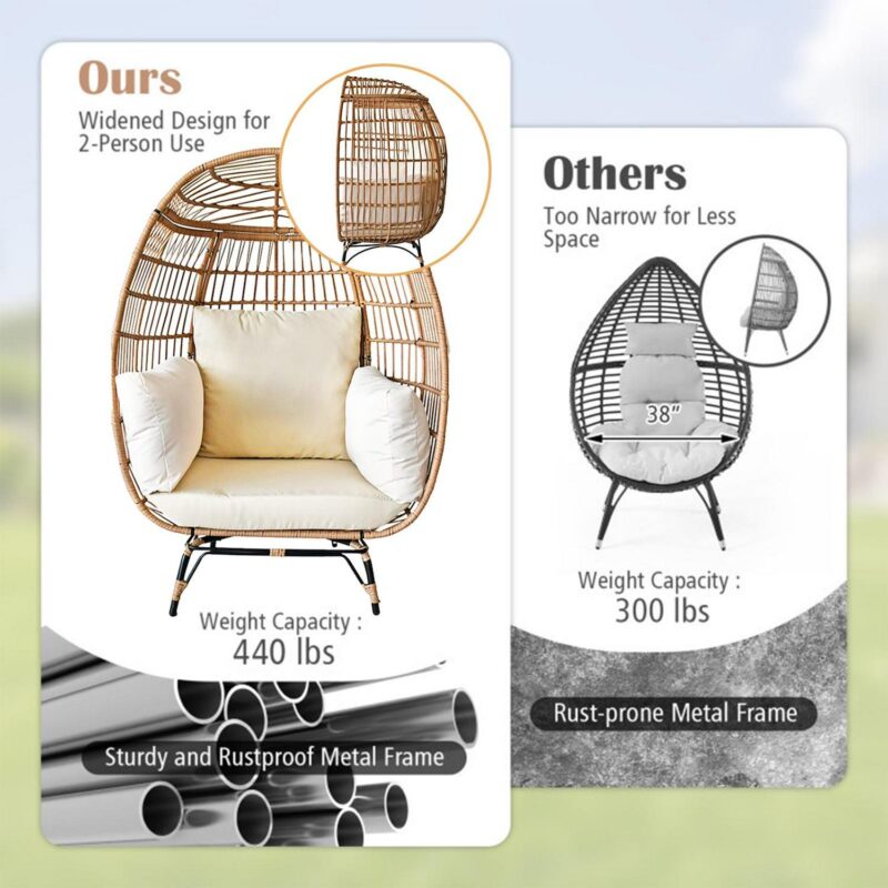 SUGIFT Wicker Egg Chair Oversized Indoor Outdoor Patio Lounger with Steel Frame, 440lb Capacity, Beige - Image 5