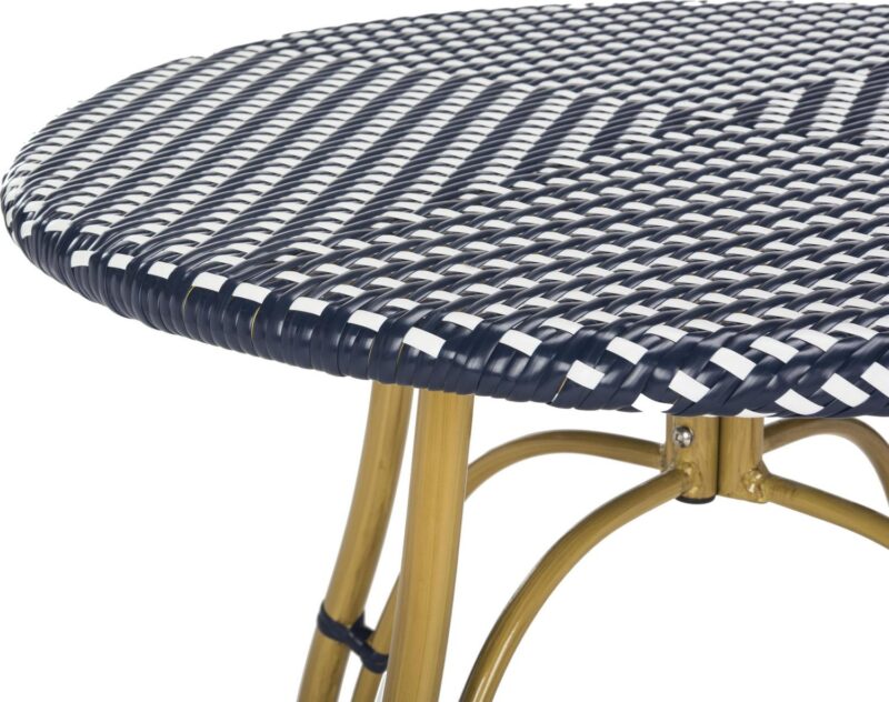 Safavieh Kylie Outdoor Patio Rattan Table - Navy/White - Image 4
