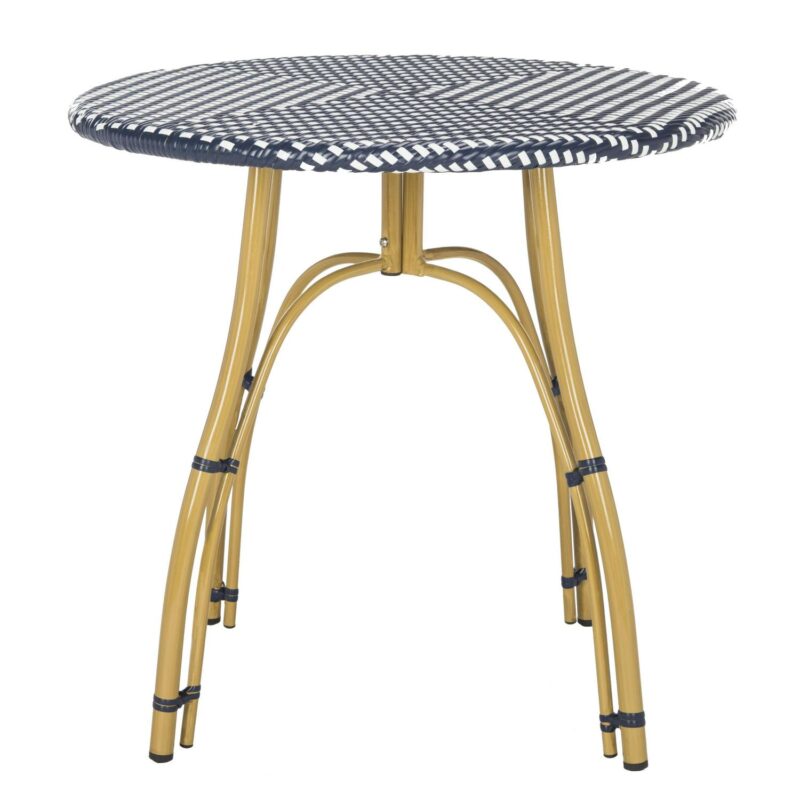 Safavieh Kylie Outdoor Patio Rattan Table - Navy/White - Image 3