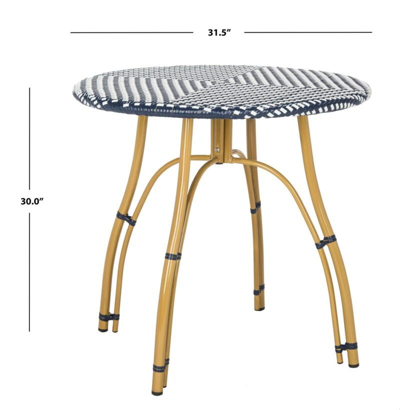 Safavieh Kylie Outdoor Patio Rattan Table - Navy/White - Image 6