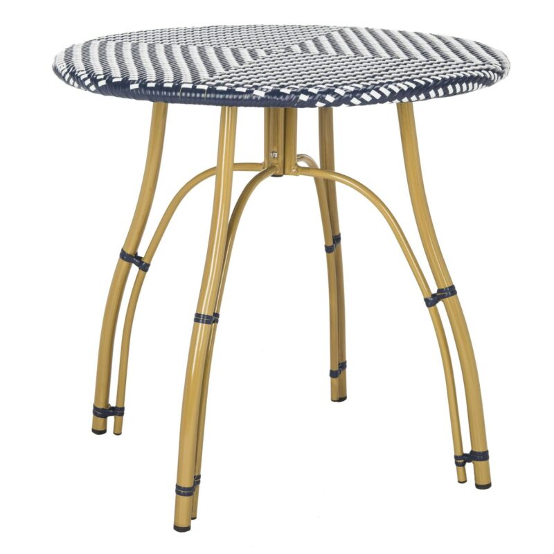 Safavieh Kylie Outdoor Patio Rattan Table - Navy/White - Image 2