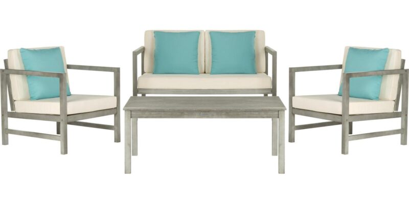 Safavieh Montez 4-Piece Eucalyptus Wood Outdoor Set in Gray/Beige - Image 7