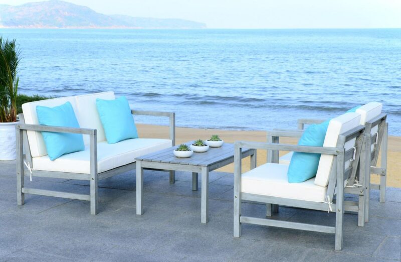 Safavieh Montez 4-Piece Eucalyptus Wood Outdoor Set in Gray/Beige - Image 8